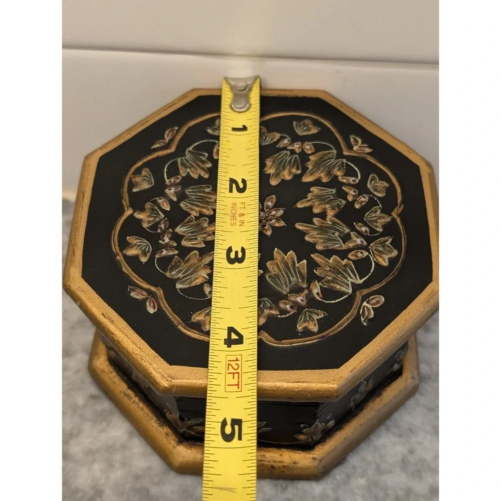 Hand Painted Octagon Shaped Wood Wooden Storage Trinket Box with Lid